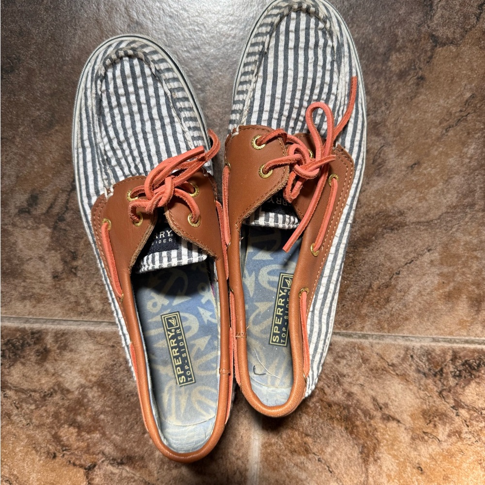 Sperry Blue and White Striped Topsiders